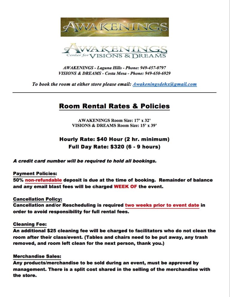 Room Rental Fees Doc (2) Visions and Dreams